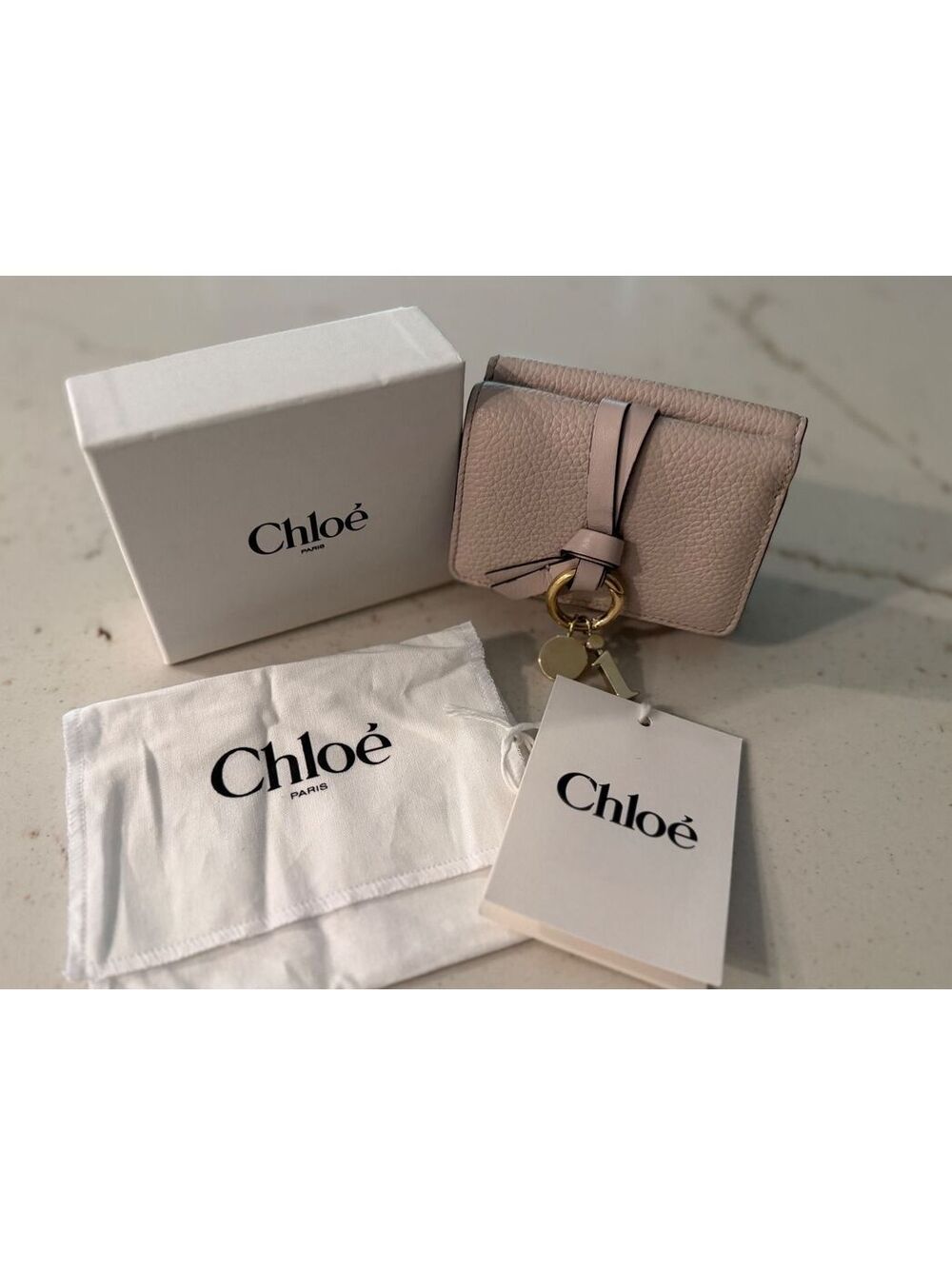 Chloe Women's Woodsmoke (Beige/ Pink) Mini Alphabet Wallet NWT